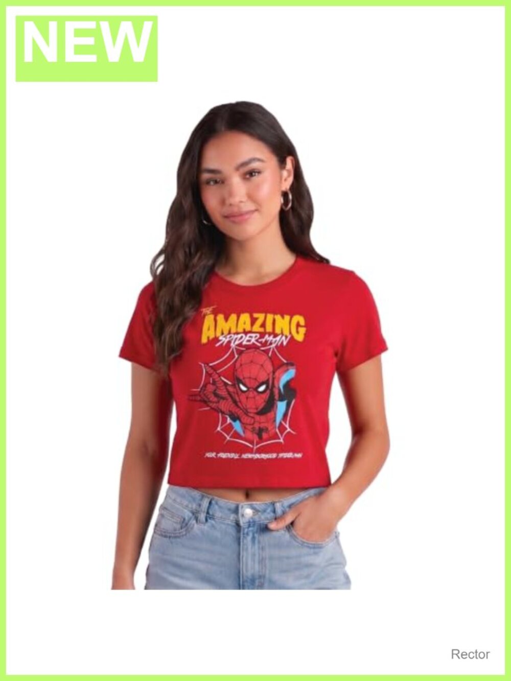 Marvel Spider-Man Graphic Crop Top Baby Tee Cotton Blend Ribbed